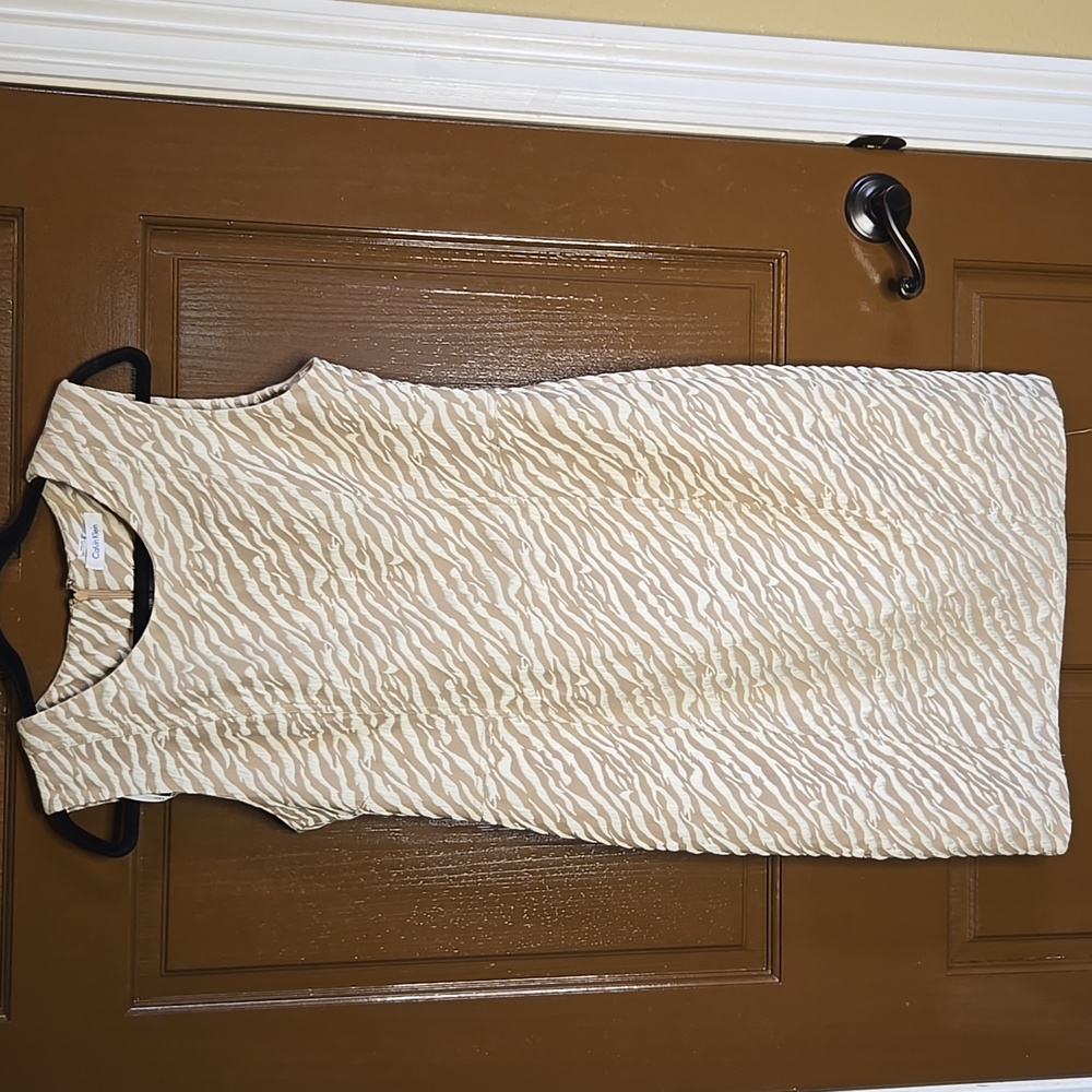 Calvin Klein-Tan/iv textured sleeveless zebra print dress Sz 10